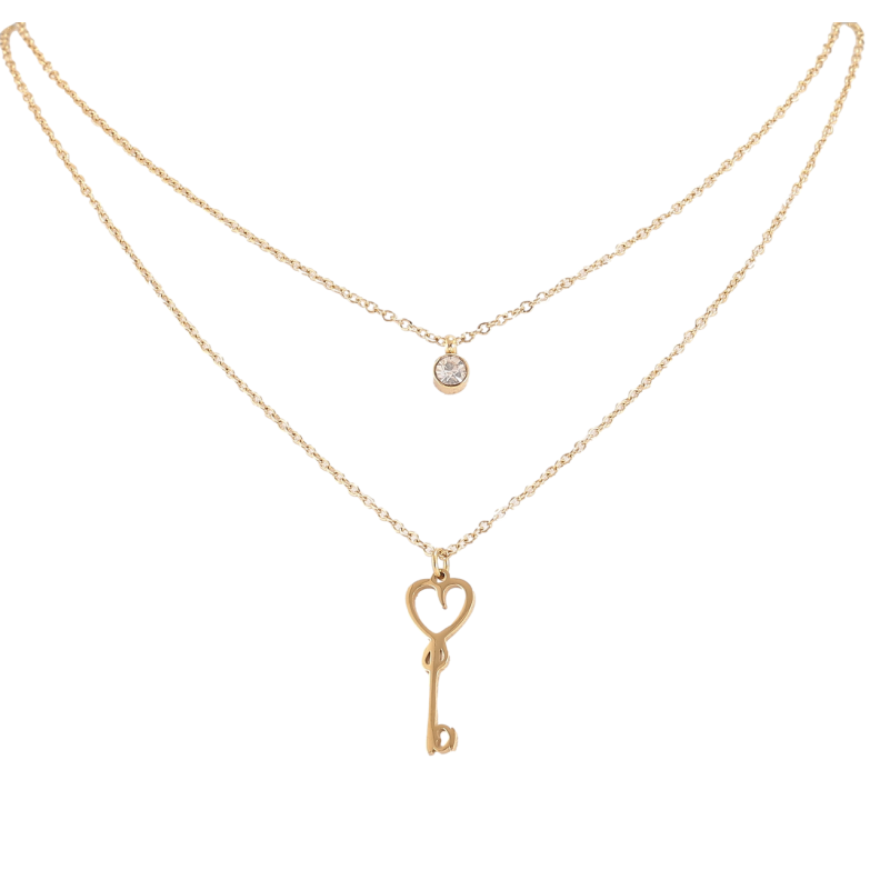 Кулон на ланцюжку Xuping ТТМ Stainless Steel колір 14K «Подвійний ланцюжок з ключиком» довжина 41-46см х 1мм фото №1