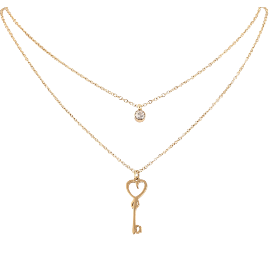 Кулон на цепочке Xuping ТТМ Stainless Steel цвет 14K Двойная цепочка с ключиком длина 41-46см х 1мм фото №1