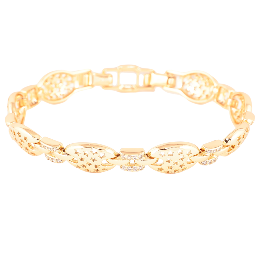 Браслет Xuping Позолота 18K «Зоряний різьблений орнамент» довжина з доп. замком 17,19см х 6-9мм фото №1 Браслет Xuping Позолота 18K «Зоряний різьблений орнамент» довжина з доп. замком 17,19см х 6-9мм фото №1