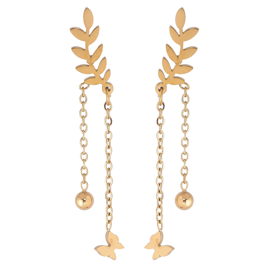 Серьги Xuping TTM Stainless Steel цвет 14К пусеты Веточки с подвесками фото №1