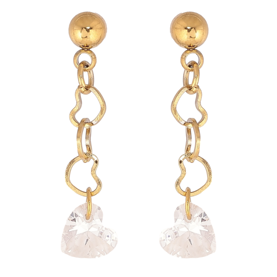 Сережки Xuping TTM Stainless Steel колір 14К пусети «Підвіски з кришталевими сердечками» фото №1 Сережки Xuping TTM Stainless Steel колір 14К пусети «Підвіски з кришталевими сердечками» фото №1