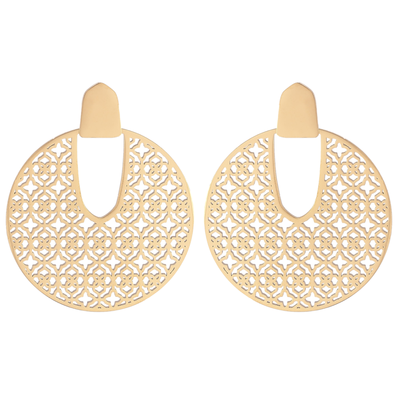 Сережки Xuping TTM Stainless Steel колір 14К пусети «Різьблені кола» фото №2