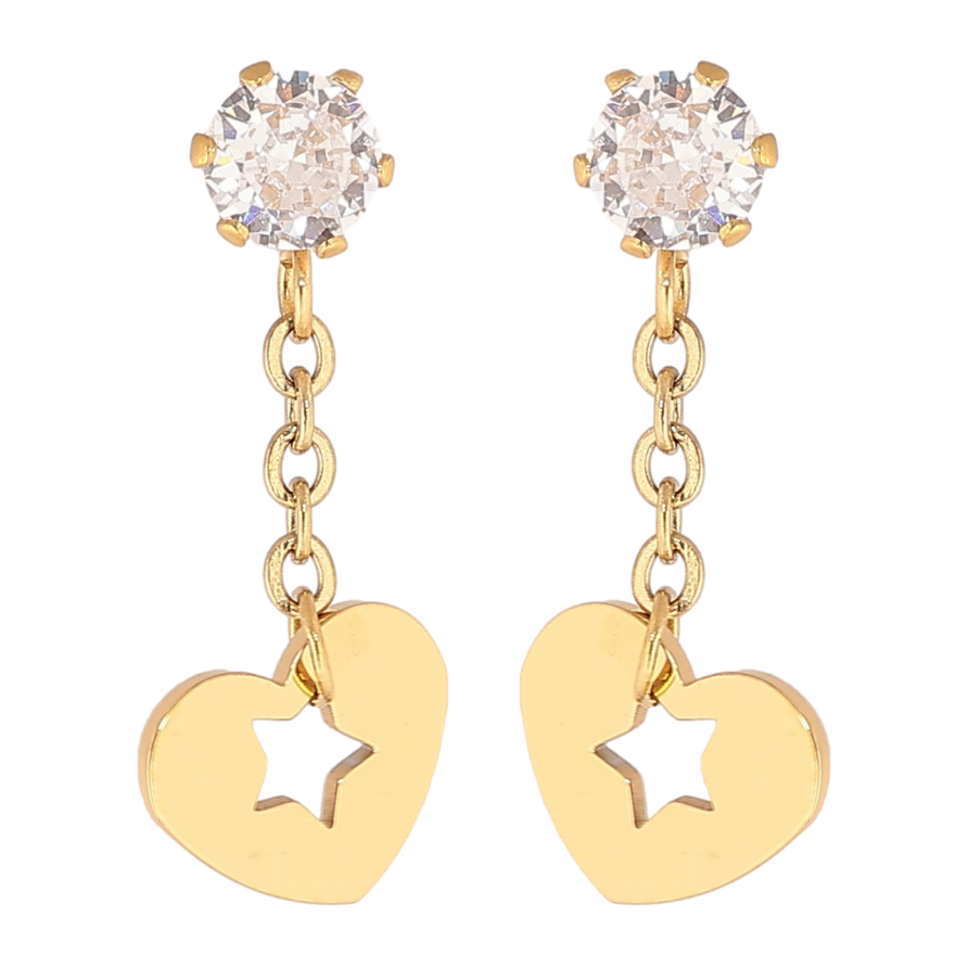 Сережки Xuping TTM Stainless Steel колір 14К пусети «Підвіски з сердечками» фото №1 Сережки Xuping TTM Stainless Steel колір 14К пусети «Підвіски з сердечками» фото №1