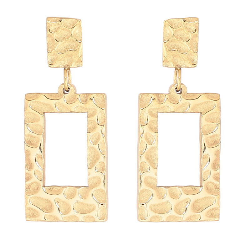 Сережки Xuping TTM Stainless Steel колір 14К пусети «Прямокутні підвіски з візерунком» фото №1 Сережки Xuping TTM Stainless Steel колір 14К пусети «Прямокутні підвіски з візерунком» фото №1