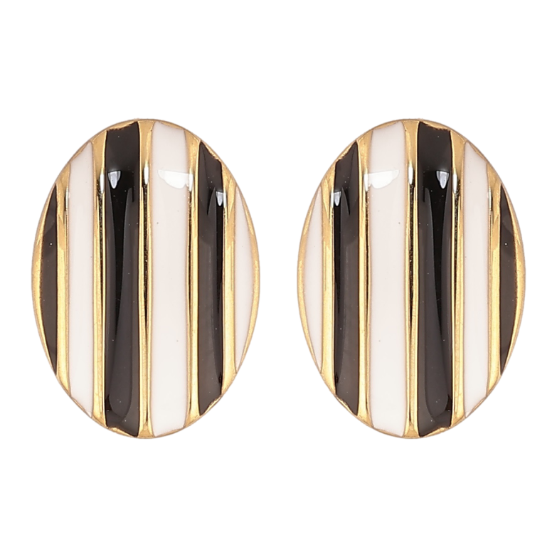 Серьги Xuping TTM Stainless Steel цвет 14К пусеты Черно-белый полосатый узор эмалью фото №1