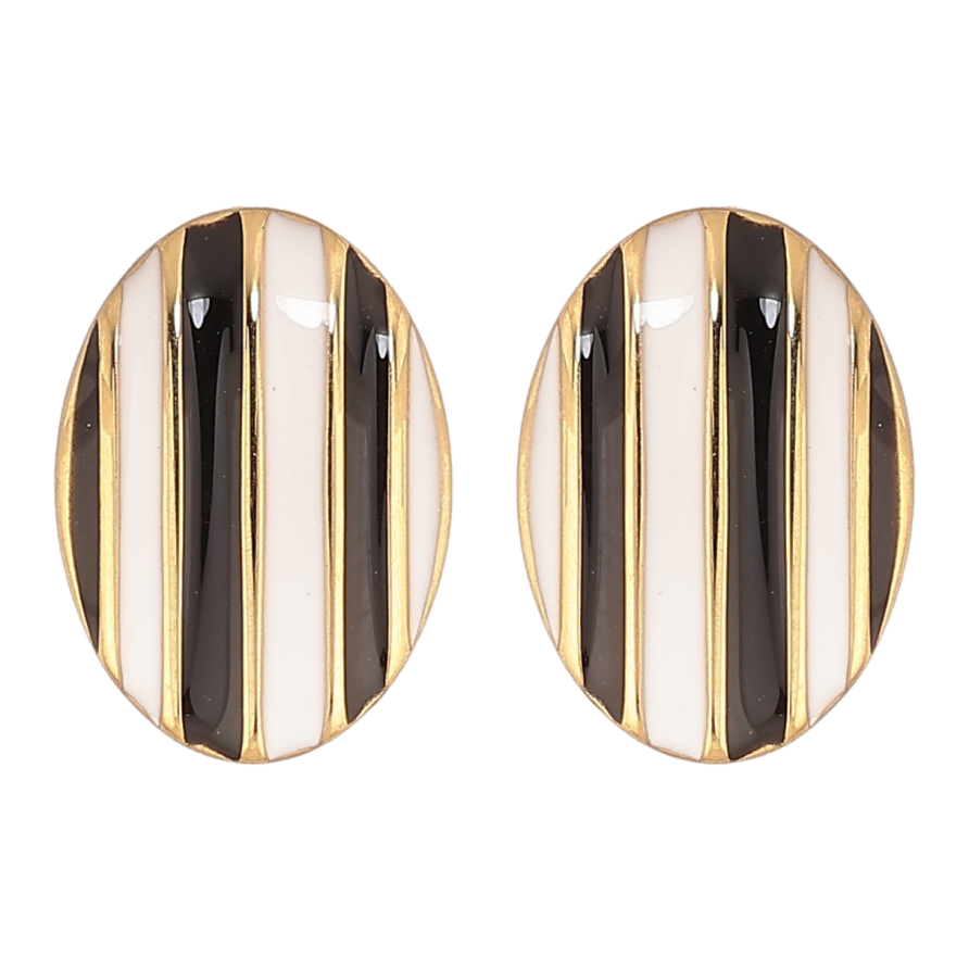 Серьги Xuping TTM Stainless Steel цвет 14К пусеты Черно-белый полосатый узор эмалью фото №1