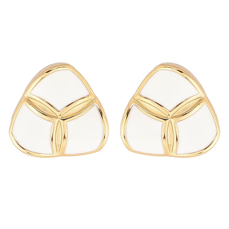 Серьги Xuping TTM Stainless Steel цвет 14К пусеты Треугольные с узором белой эмалью фото №1