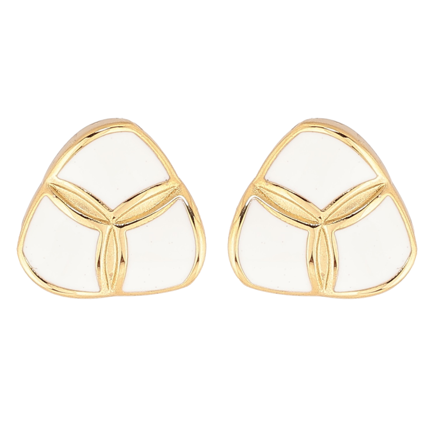 Сережки Xuping TTM Stainless Steel колір 14К пусети «Трикутні з візерунком білою емаллю» фото №1 Сережки Xuping TTM Stainless Steel колір 14К пусети «Трикутні з візерунком білою емаллю» фото №1