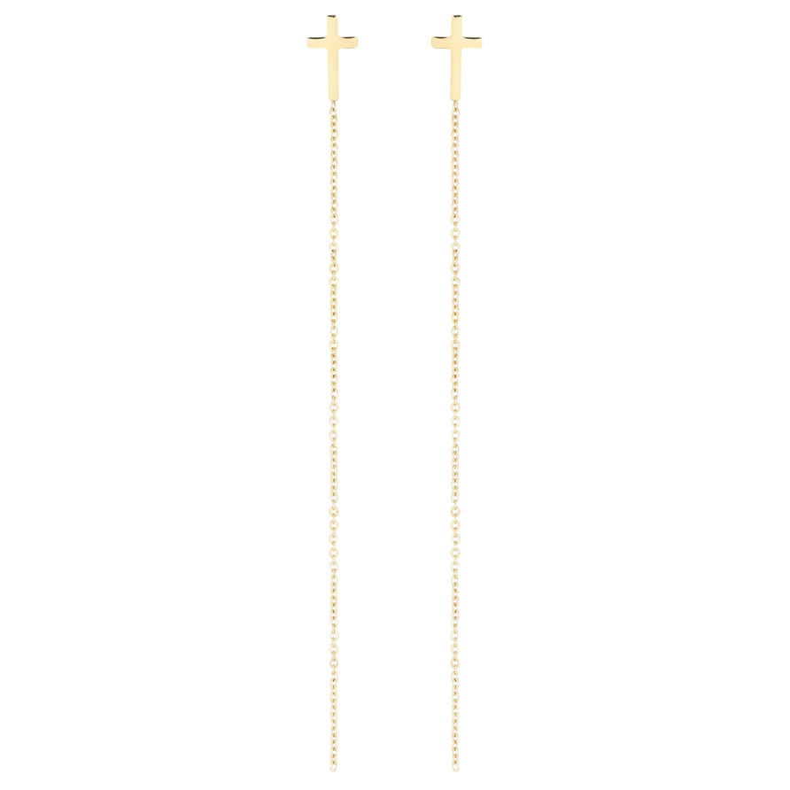 Серьги Xuping TTM Stainless Steel цвет 14К пусеты Крестики с цепочками фото №1