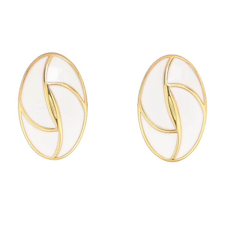 Сережки Xuping TTM Stainless Steel колір 14К пусети «Овали з візерунком білою емаллю» фото №22