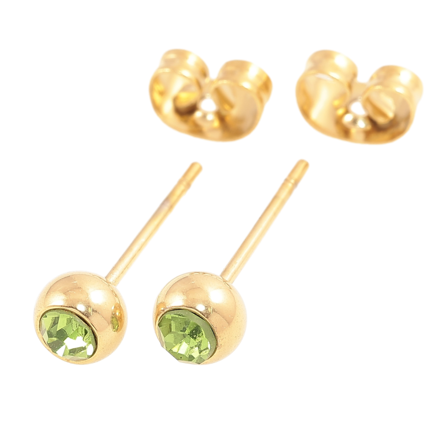 Сережки Xuping TTM Stainless Steel колір 14К пусети «Кульки з салатовими кристалами» ø 5мм фото №1 Сережки Xuping TTM Stainless Steel колір 14К пусети «Кульки з салатовими кристалами» ø 5мм фото №1