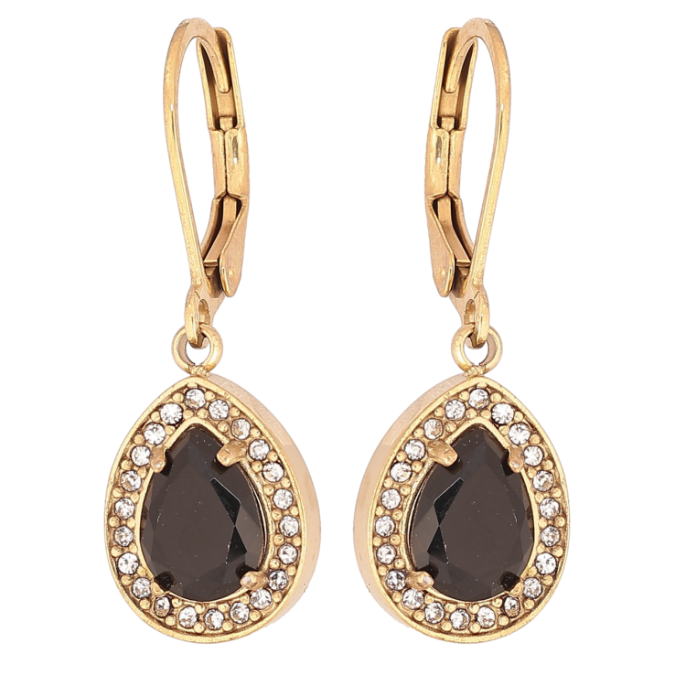 Серьги Xuping TTM Stainless Steel цвет 14К французский замок Капельки с черными кристаллами и цирконием фото №22