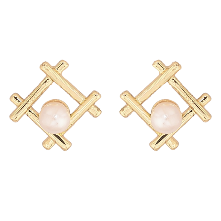 Сережки Xuping Позолота 14K пусети «Ромбовий візерунок з перлинами» фото №7