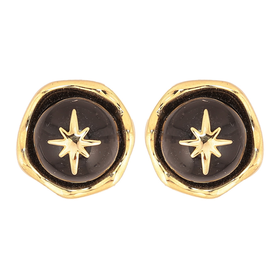 Сережки Xuping Позолота 14K пусети «Чорні кульки з зірками» фото №1