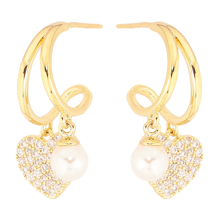 Сережки Xuping Позолота 14K пусети «Дуги з сердечками та перлинами» фото №7 Сережки Xuping Позолота 14K пусети «Дуги з сердечками та перлинами» фото №7