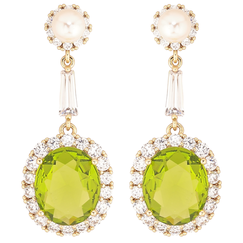 Серьги Xuping Позолота 14K пусеты Подвески с салатовыми фианитами в обрамлении циркония фото №1