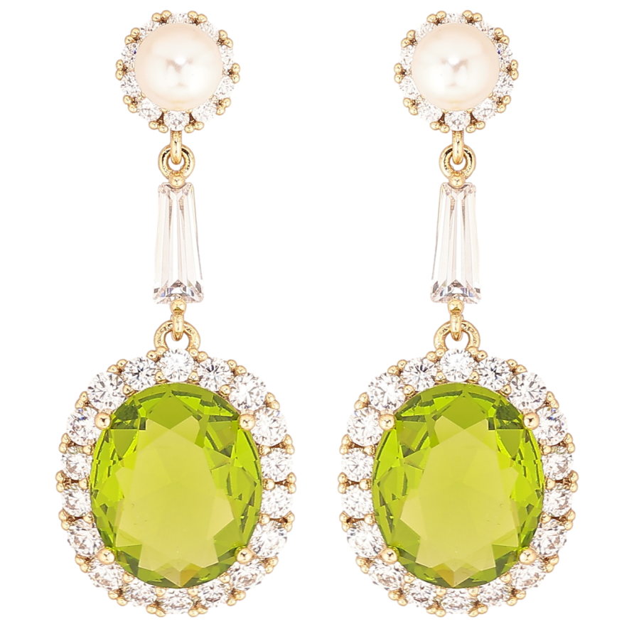 Серьги Xuping Позолота 14K пусеты Подвески с салатовыми фианитами в обрамлении циркония фото №1
