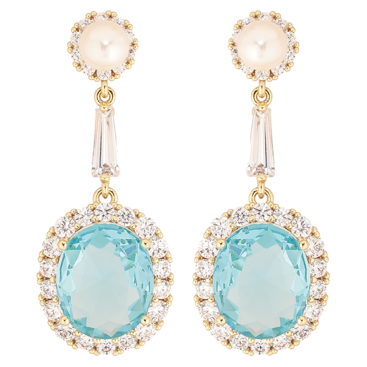 Серьги Xuping Позолота 14K пусеты Подвески с голубыми фианитами в обрамлении циркония фото №14