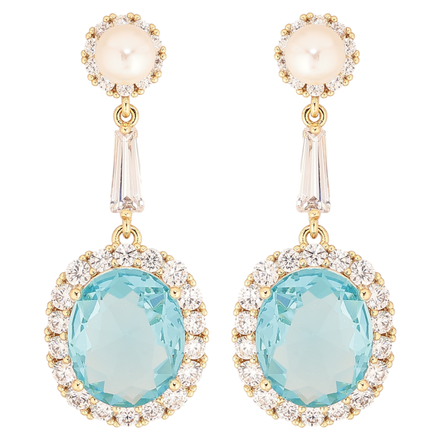 Серьги Xuping Позолота 14K пусеты Подвески с голубыми фианитами в обрамлении циркония фото №1