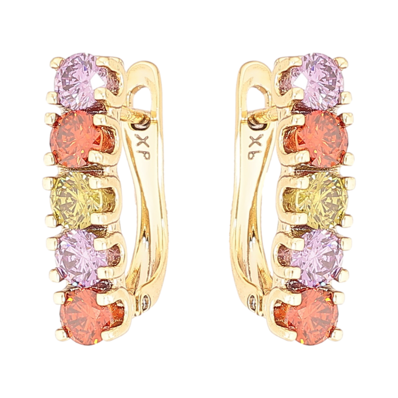 Сережки Xuping Позолота 14K  англійський замок «Доріжки різнокольорових кристалів» фото №1