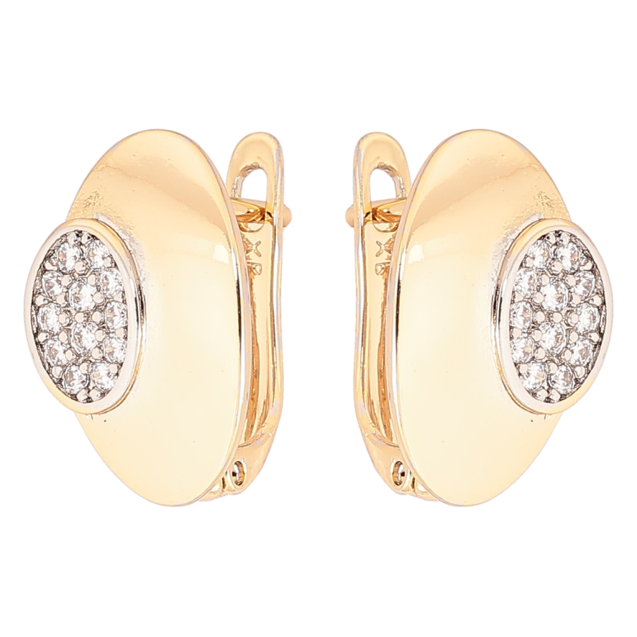 Серьги Xuping Позолота 18K + Родий английский замок Овалы с кристаллами фото №1