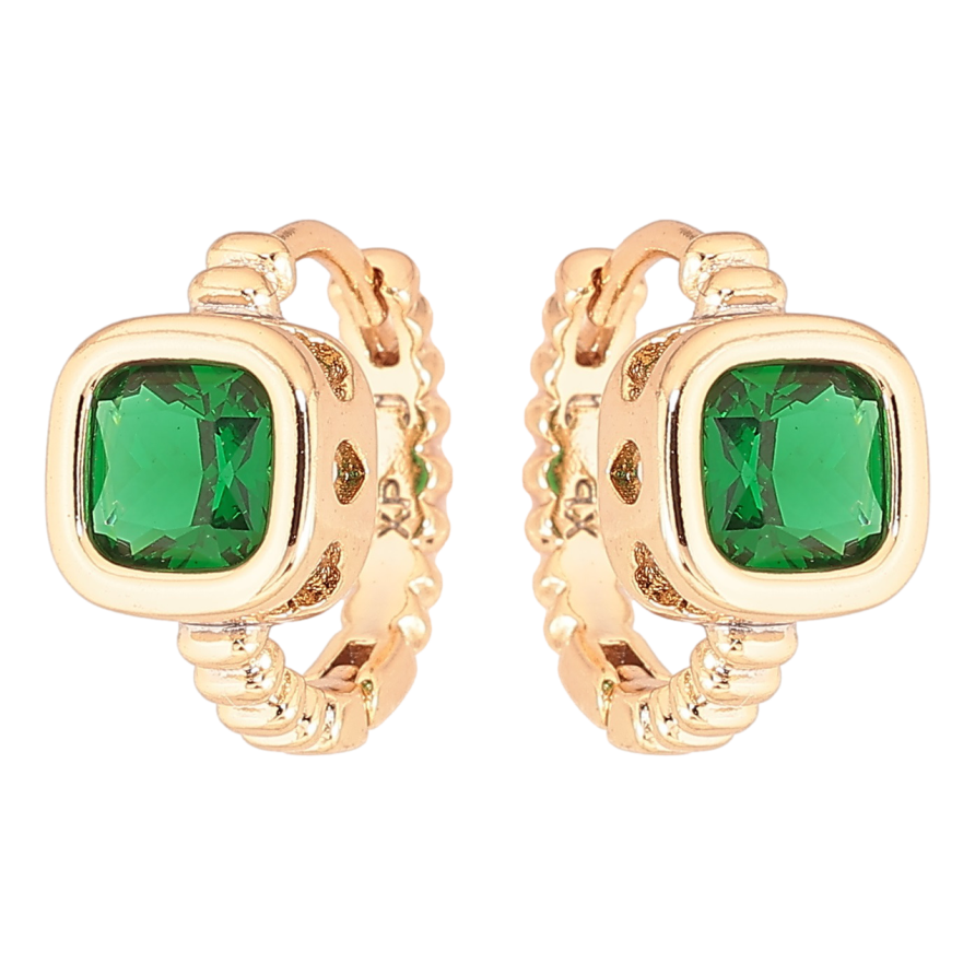 Сережки Xuping Позолота 18K колечка «Зелені кристали» фото №1