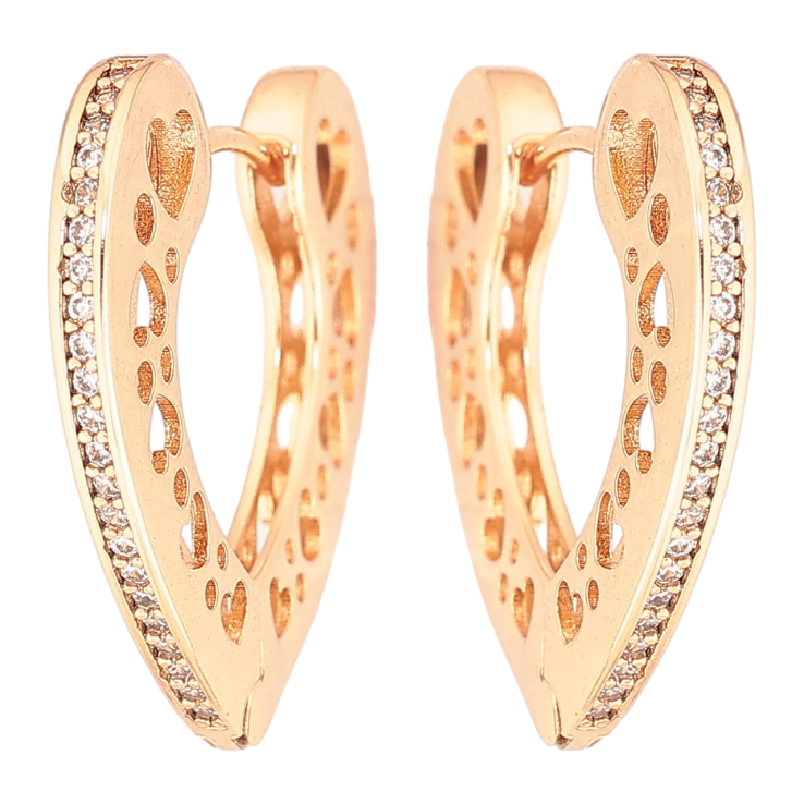 Сережки Xuping Позолота 18K колечка «Сердечка з різьбленим бічним візерунком і доріжками кристалів» фото №14 Сережки Xuping Позолота 18K колечка «Сердечка з різьбленим бічним візерунком і доріжками кристалів» фото №14