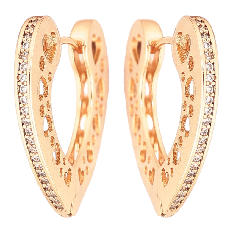 Сережки Xuping Позолота 18K колечка «Сердечка з різьбленим бічним візерунком і доріжками кристалів» фото №2 Сережки Xuping Позолота 18K колечка «Сердечка з різьбленим бічним візерунком і доріжками кристалів» фото №2