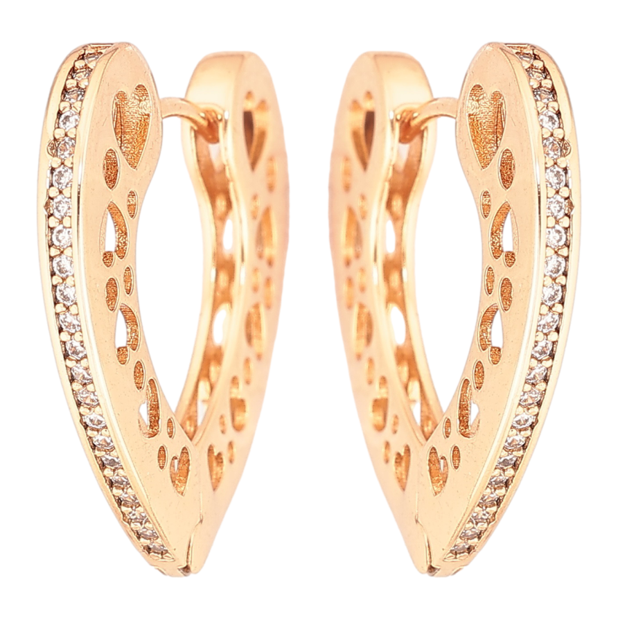 Сережки Xuping Позолота 18K колечка «Сердечка з різьбленим бічним візерунком і доріжками кристалів» фото №1 Сережки Xuping Позолота 18K колечка «Сердечка з різьбленим бічним візерунком і доріжками кристалів» фото №1