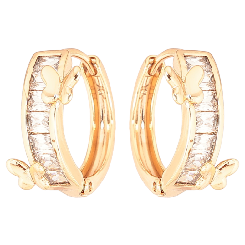 Серьги Xuping Позолота 18K колечки Кристальные дорожки с бабочками фото №1