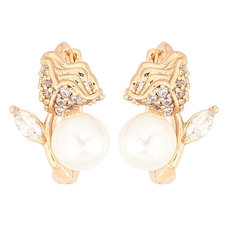 Сережки Xuping Позолота 18K колечка «Квіточки з перлинами» фото №10 Сережки Xuping Позолота 18K колечка «Квіточки з перлинами» фото №10