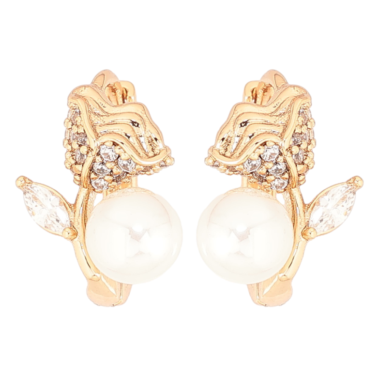 Сережки Xuping Позолота 18K колечка «Квіточки з перлинами» фото №2 Сережки Xuping Позолота 18K колечка «Квіточки з перлинами» фото №2