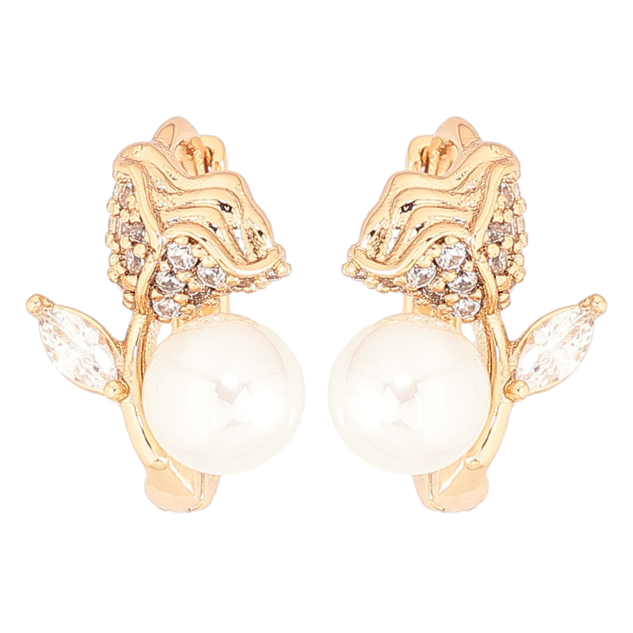 Сережки Xuping Позолота 18K колечка «Квіточки з перлинами» фото №1 Сережки Xuping Позолота 18K колечка «Квіточки з перлинами» фото №1