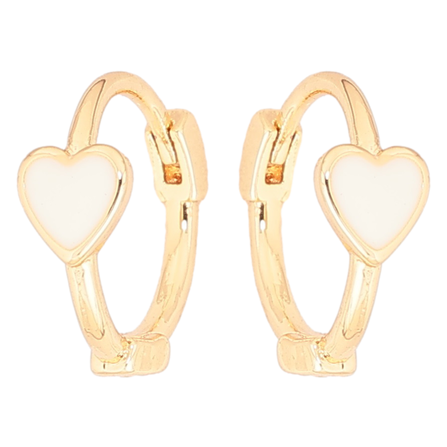 Серьги Xuping Позолота 18K колечки Сердечки с белой эмалью фото №1
