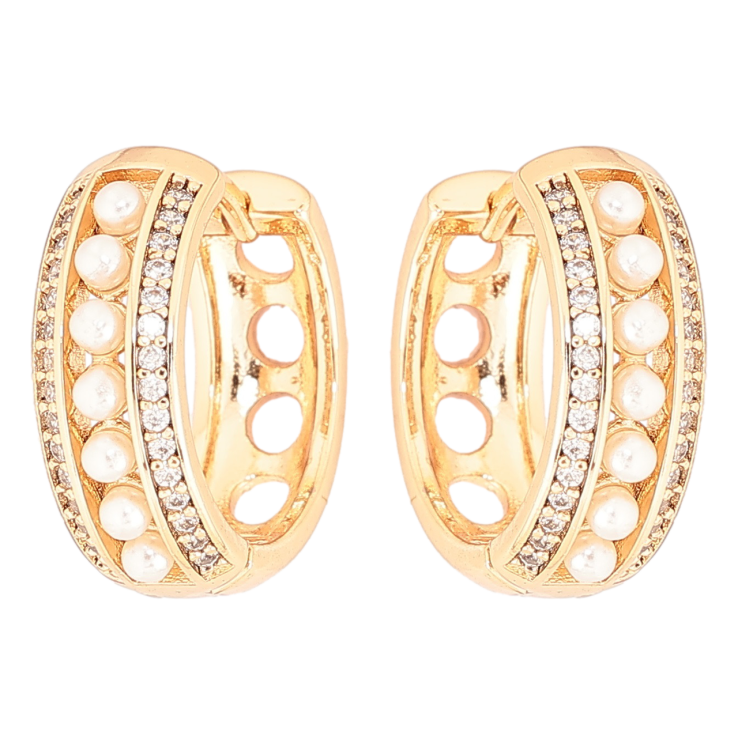 Сережки Xuping Позолота 18K колечка «Візерунок з кришталевих і перлинних доріжок» фото №21