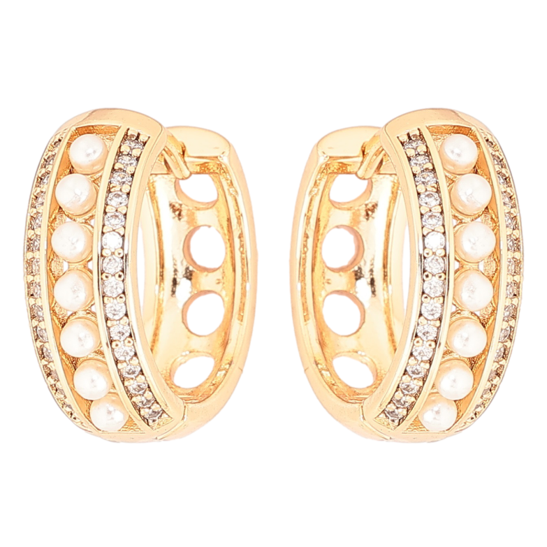 Серьги Xuping Позолота 18K колечки Узор из кристальных и жемчужных дорожек фото №1