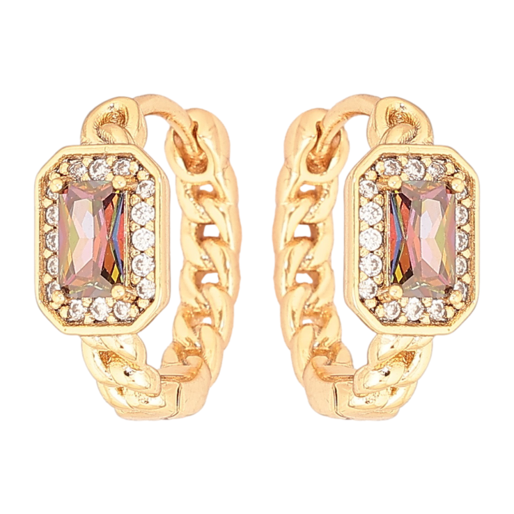 Сережки Xuping Позолота 18K колечка «Візерунок ланцюжок з кристалом хамелеон» фото №2