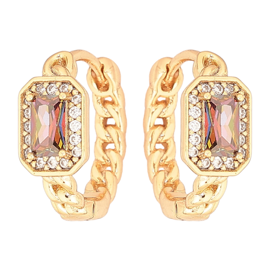 Сережки Xuping Позолота 18K колечка «Візерунок ланцюжок з кристалом хамелеон» фото №1