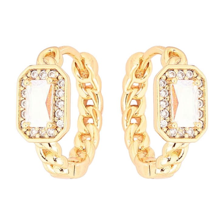 Сережки Xuping Позолота 18K колечка «Візерунок ланцюжок з райдужным кристалом» фото №5 Сережки Xuping Позолота 18K колечка «Візерунок ланцюжок з райдужным кристалом» фото №5