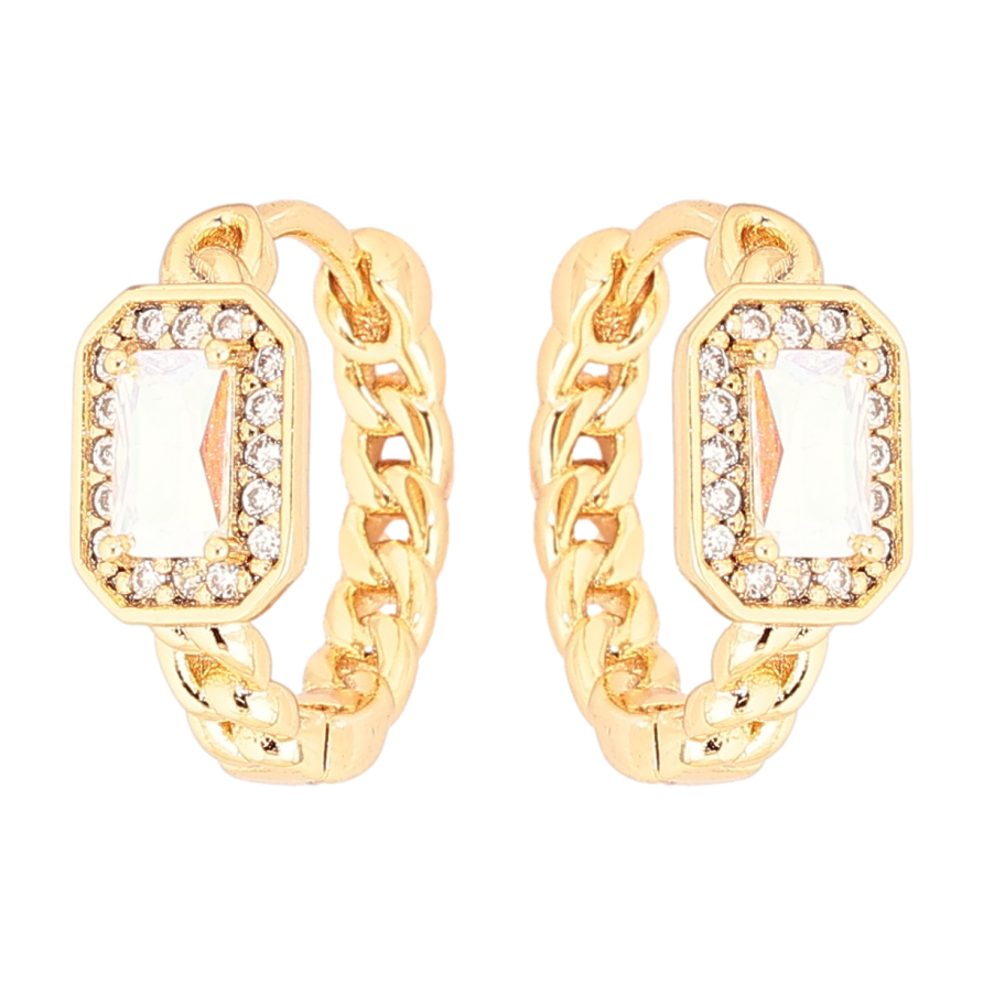 Сережки Xuping Позолота 18K колечка «Візерунок ланцюжок з райдужным кристалом» фото №1 Сережки Xuping Позолота 18K колечка «Візерунок ланцюжок з райдужным кристалом» фото №1