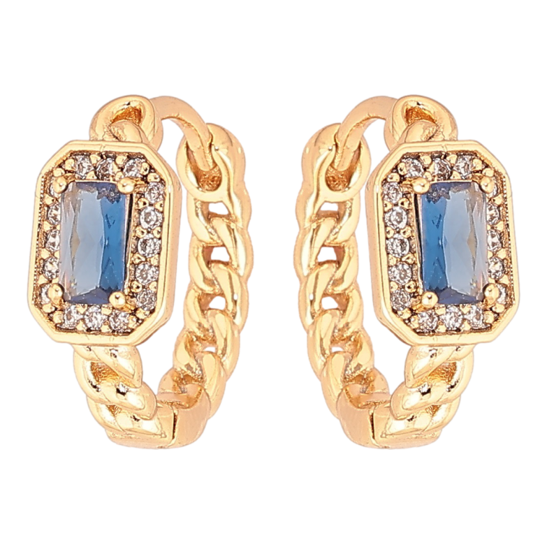 Сережки Xuping Позолота 18K колечка «Візерунок ланцюжок з синім кристалом» фото №1 Сережки Xuping Позолота 18K колечка «Візерунок ланцюжок з синім кристалом» фото №1