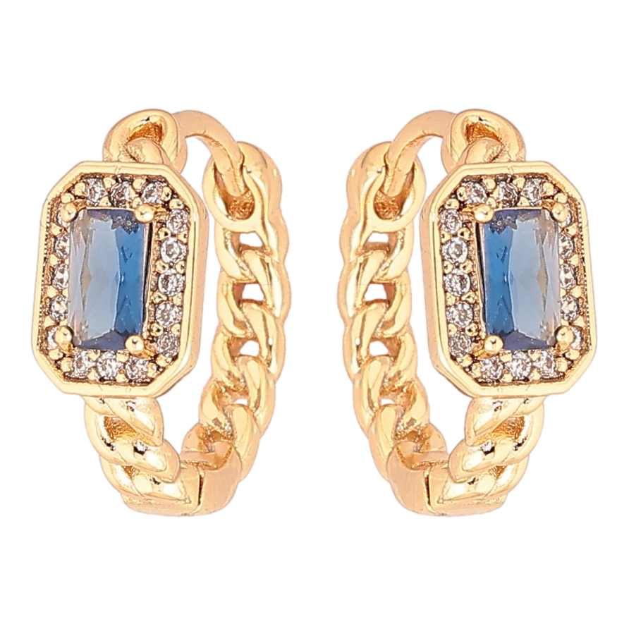 Сережки Xuping Позолота 18K колечка «Візерунок ланцюжок з синім кристалом» фото №1 Сережки Xuping Позолота 18K колечка «Візерунок ланцюжок з синім кристалом» фото №1