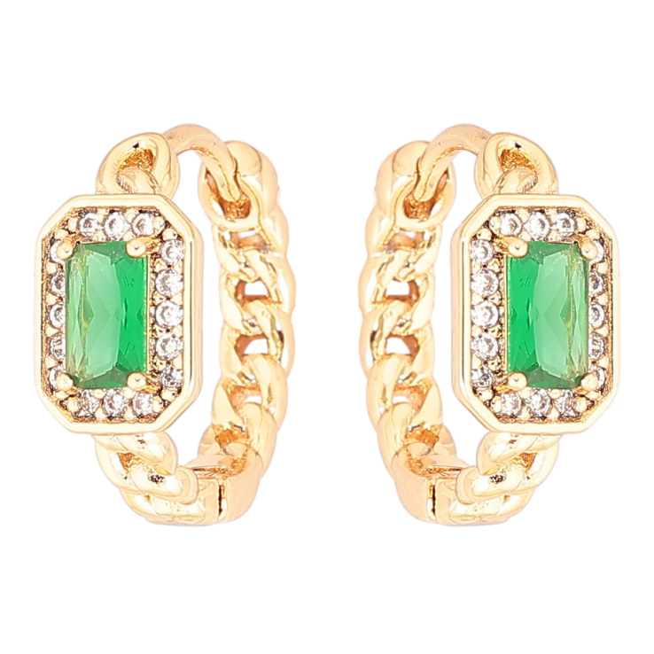 Сережки Xuping Позолота 18K колечка «Візерунок ланцюжок з зеленым кристалом» фото №8 Сережки Xuping Позолота 18K колечка «Візерунок ланцюжок з зеленым кристалом» фото №8