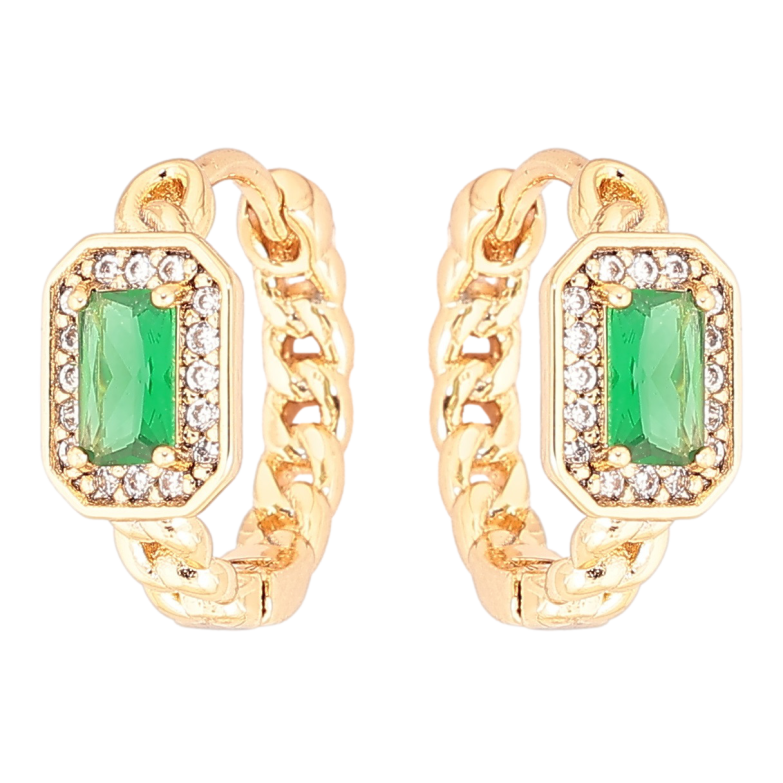 Сережки Xuping Позолота 18K колечка «Візерунок ланцюжок з зеленым кристалом» фото №1 Сережки Xuping Позолота 18K колечка «Візерунок ланцюжок з зеленым кристалом» фото №1