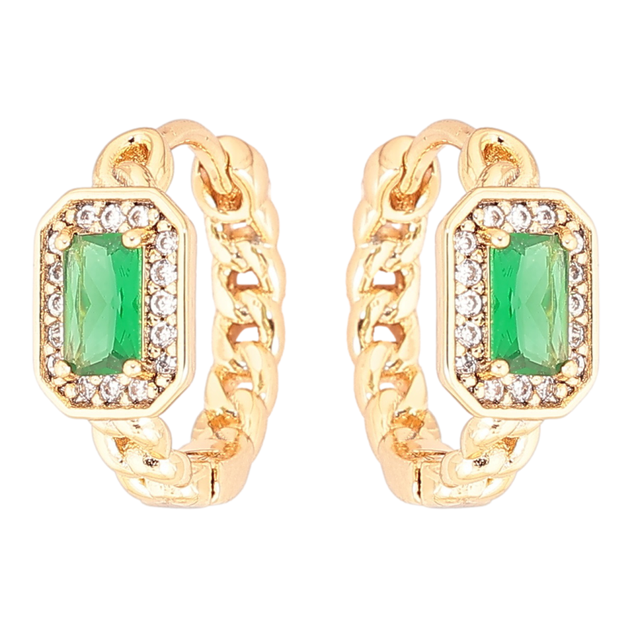 Сережки Xuping Позолота 18K колечка «Візерунок ланцюжок з зеленым кристалом» фото №1 Сережки Xuping Позолота 18K колечка «Візерунок ланцюжок з зеленым кристалом» фото №1