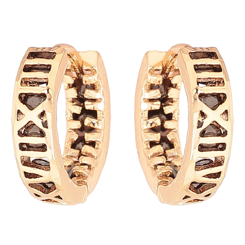 Сережки Xuping Позолота 18K колечка «Римські цифри з чорними кристалами» ø 15мм фото №1