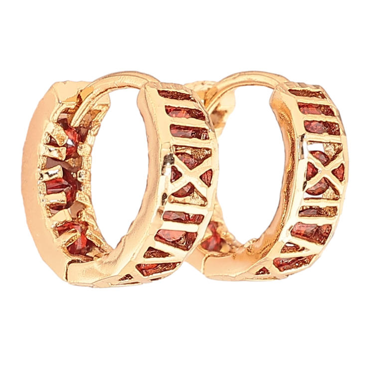 Сережки Xuping Позолота 18K колечка «Римські цифри з червоними кристалами» ø 13мм фото №3