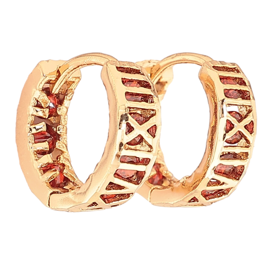 Сережки Xuping Позолота 18K колечка «Римські цифри з червоними кристалами» ø 13мм фото №1 Сережки Xuping Позолота 18K колечка «Римські цифри з червоними кристалами» ø 13мм фото №1