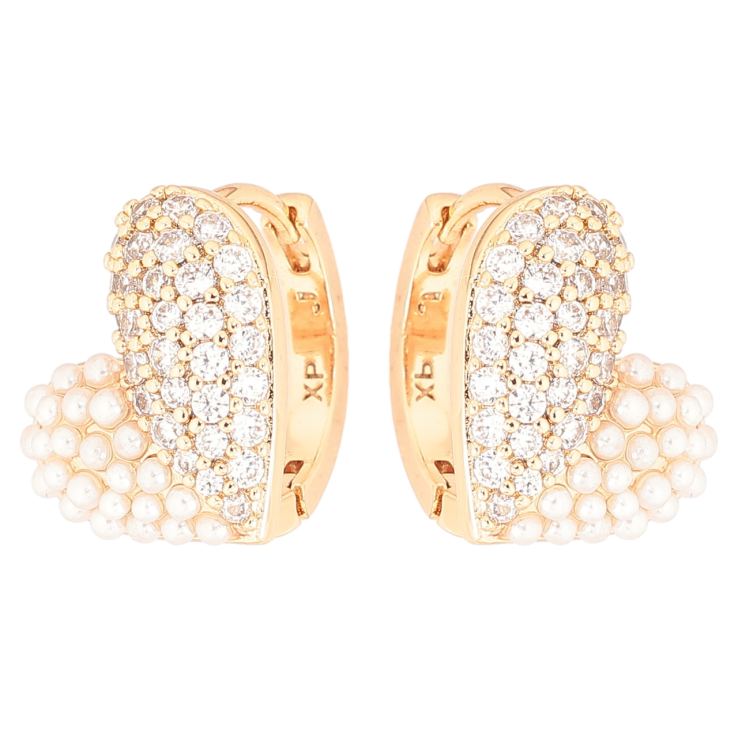 Серьги Xuping Позолота 18K колечки Сердечки с кристаллами и жемчужинами фото №9