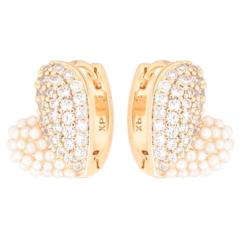 Серьги Xuping Позолота 18K колечки Сердечки с кристаллами и жемчужинами фото №1 Серьги Xuping Позолота 18K колечки Сердечки с кристаллами и жемчужинами фото №1